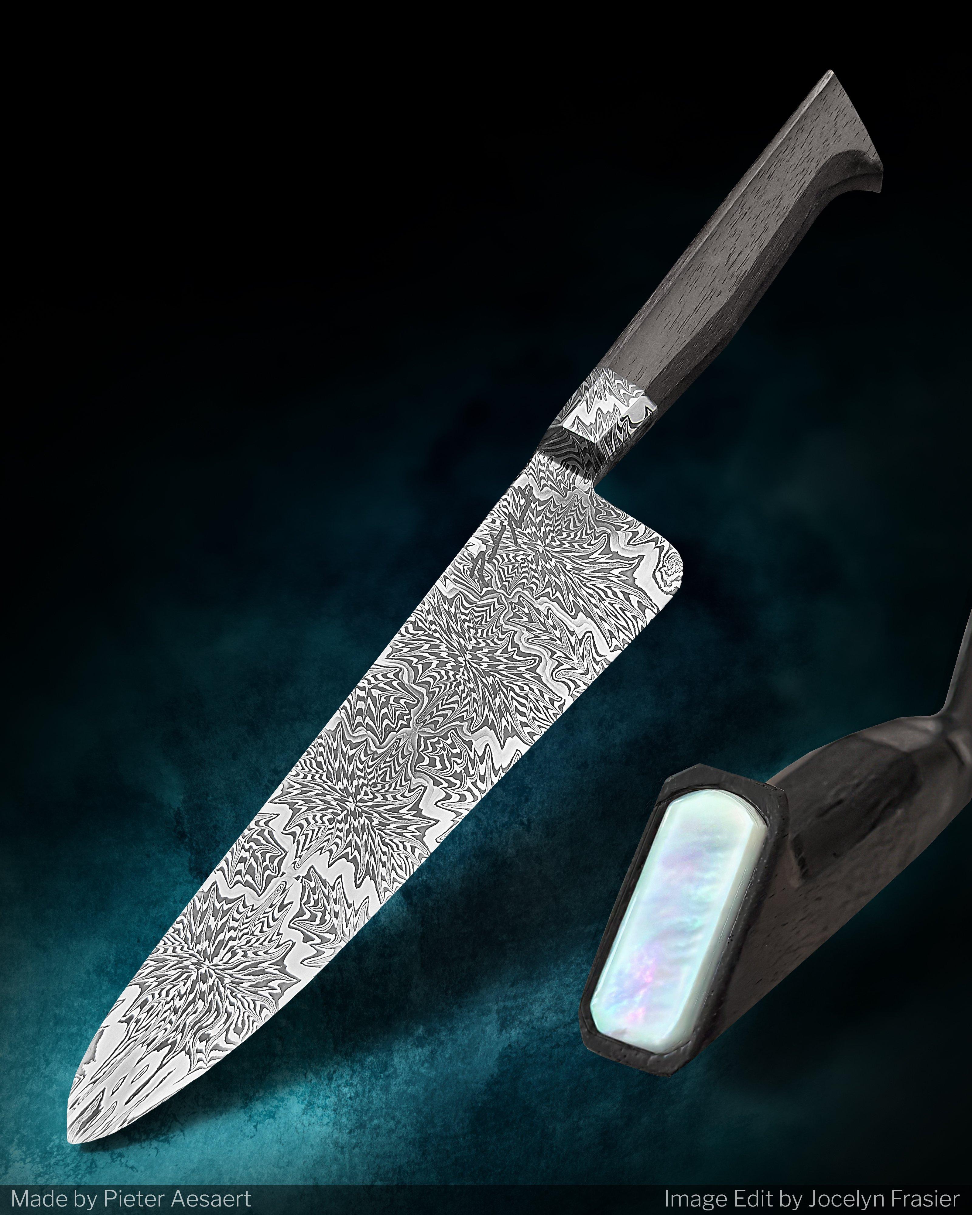 Custom Damascus chef knife with exotic wood handle