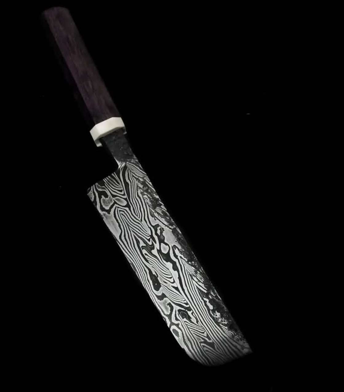 Custom Damascus chef knife with exotic wood handle