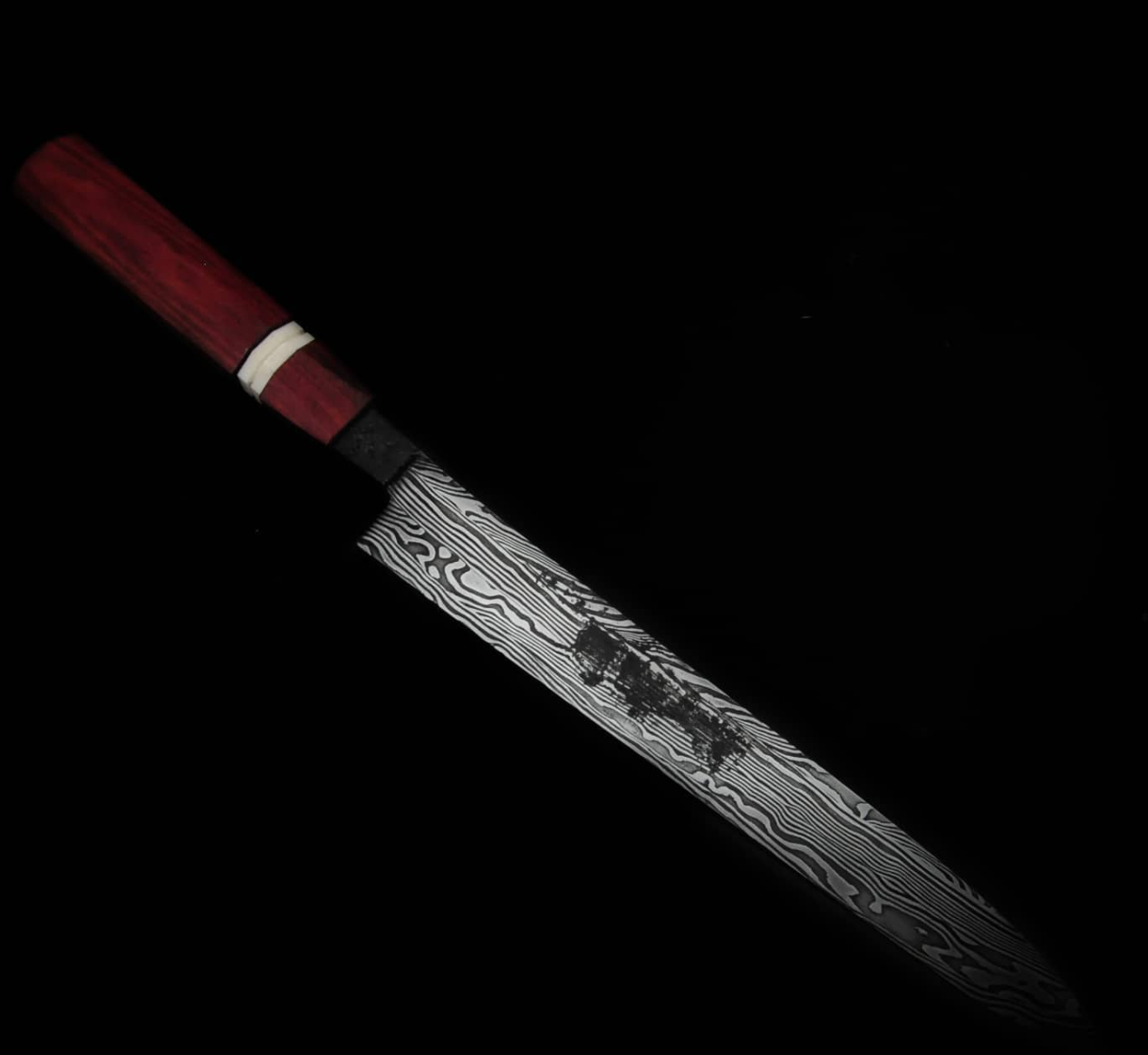 Custom Damascus chef knife with exotic wood handle