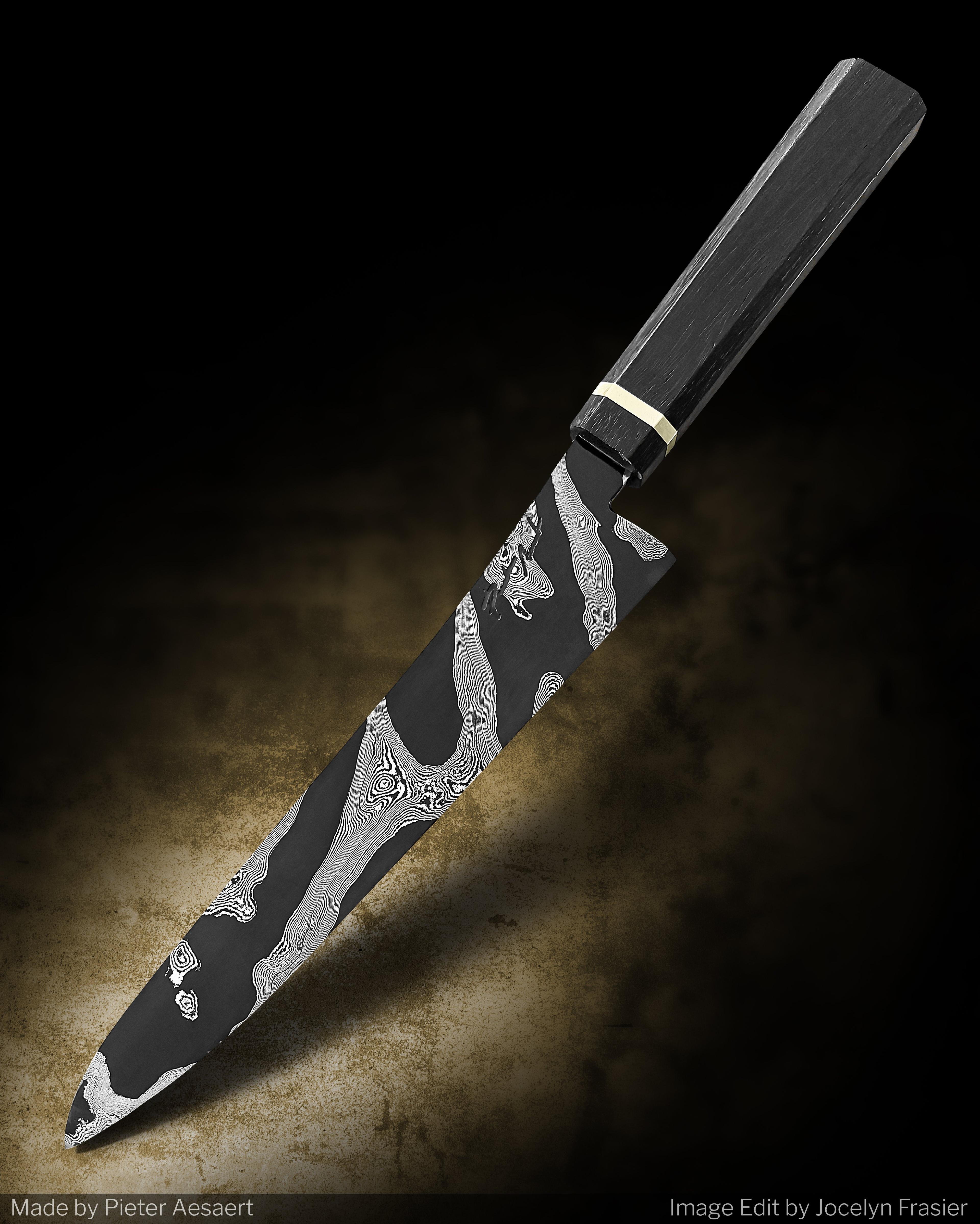 Custom Damascus chef knife with exotic wood handle