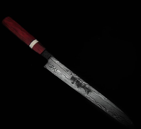 Custom Damascus chef knife with exotic wood handle